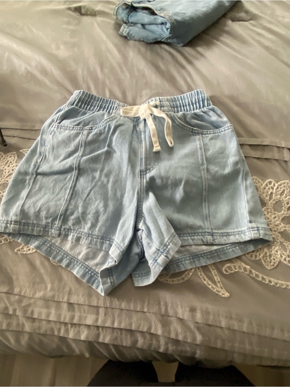 Universal Thread Light Blue Denim-Look Drawstring Shorts